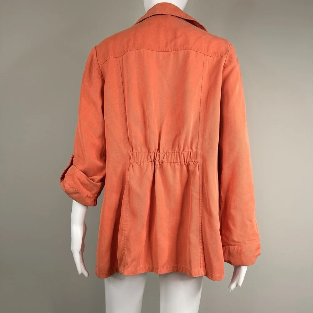 Chico's Jacket 1 Women's Medium Orange Open-Front Roll-Tab‎ 3/4 Sleeve